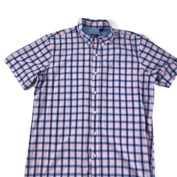 Izod Mens Button Down Shirt Pink Blue Plaid Large - Picture 1 of 8